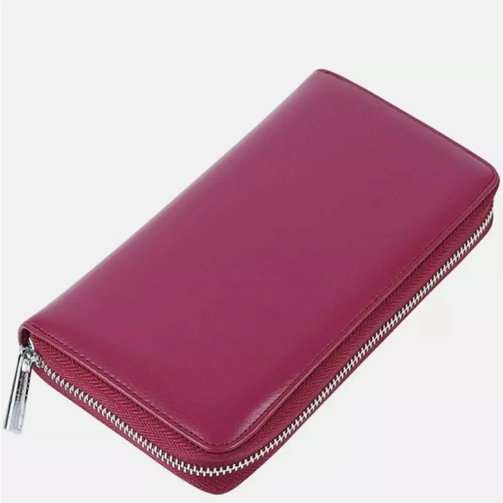 36 Slots Women RFID Blocking Card Holder Leather Zipper Organizer Wallet (Rose)